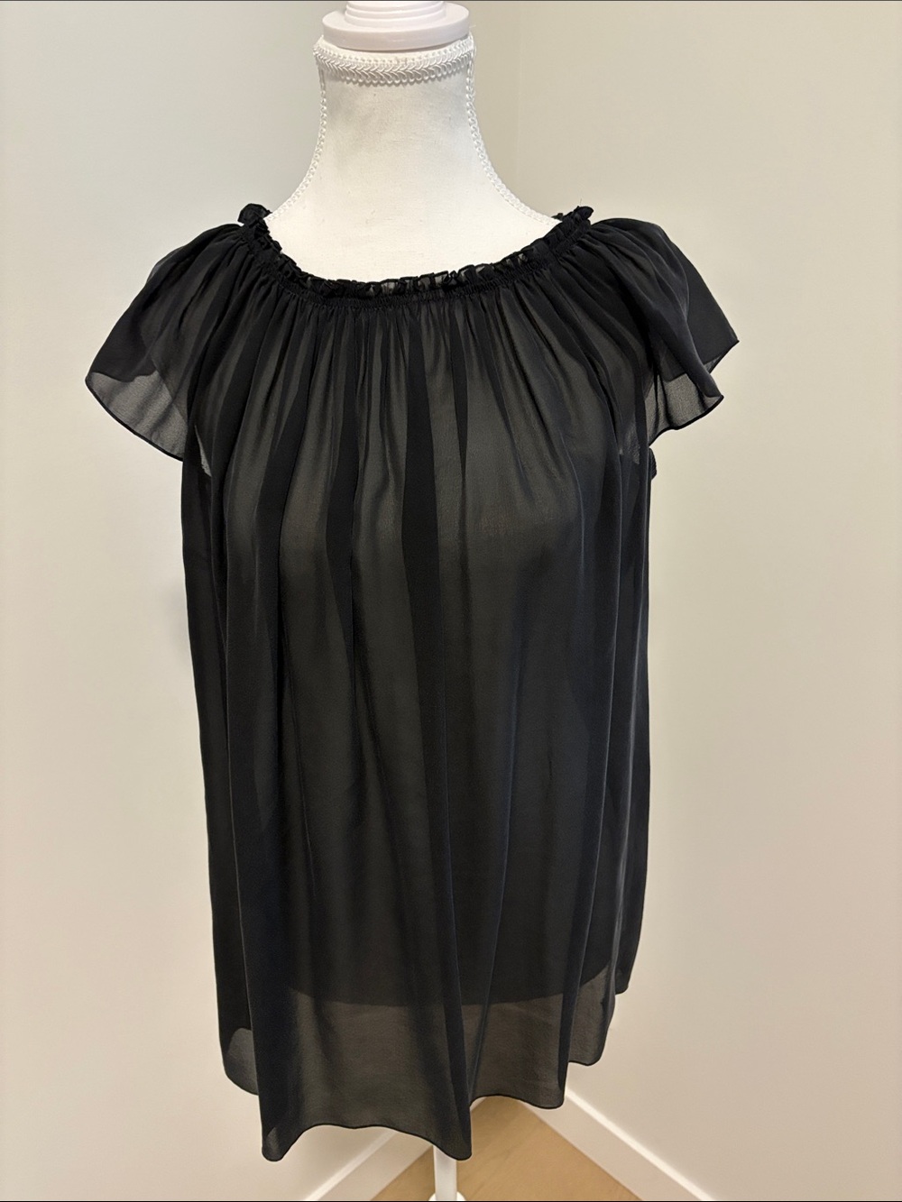 See By Chloe Black Sheer Off-Shoulder Blouse